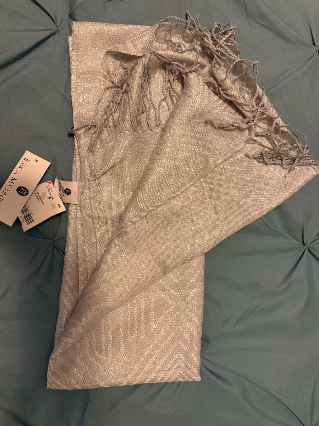 Nwt Jessica Mcclintock Shimmery Silver Fringe Wrap